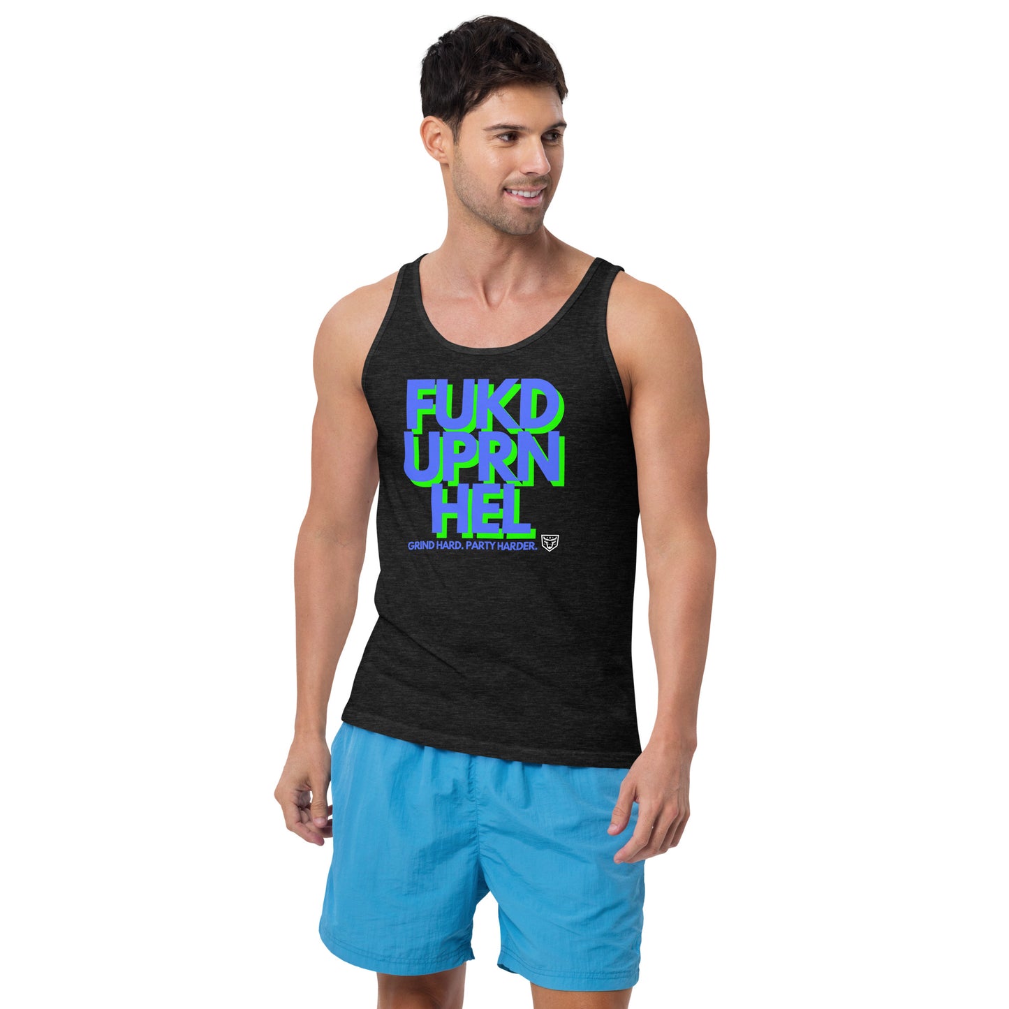 Men's Blue and Green FUNH Tank